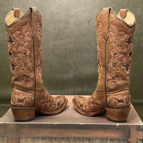 Circle H Brown Distressed Bone Dragon Embroidered Western Leather Boots Size 6.5 - Picture 11 of 14